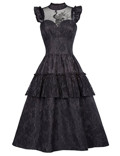 Belle Poque Steampunk Gothic Victorian Long Dresses Women Lace Swing Dress BP000380 - Black - steampunk buy now online