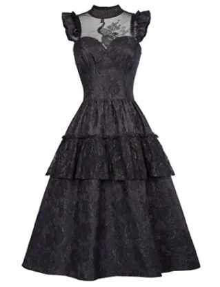 Belle Poque Steampunk Gothic Victorian Long Dresses Women Lace Swing Dress BP000380 - Black - steampunk buy now online