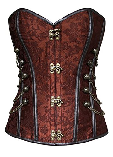 Women's Jacquard Steampunk Spiral Steel Boned Basque Corset with Chains steampunk buy now online