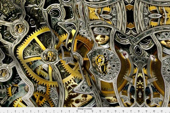 Clock Gear Fabric - Clockworks By Whimzwhirled - Industrial Clock Gear Cotton Fabric By The Metre With Spoonflower by SpoonflowerEurope steampunk buy now online