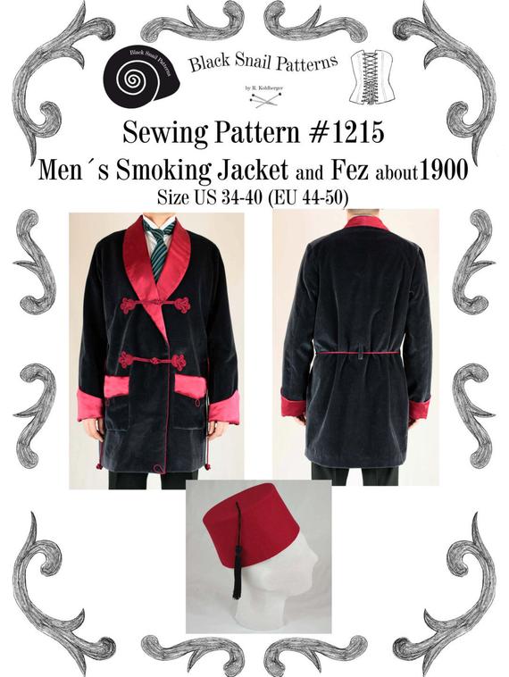 Mens Smoking Jacket and Fez about 1900 Sewing Pattern #1215 Size US 34-56 (EU 44-66) Pdf Download by BlackSnailPatterns steampunk buy now online