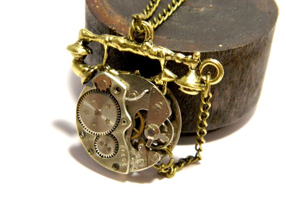 Retro handset steampunk jewelry necklace Retro telephone, clockwork, antique bronze colored phone, unique mens gift for birthday anniversary by EmilySteampunk steampunk buy now online