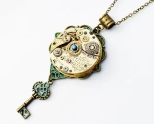 Steampunk Antique Pocket Watch & Key Necklace, Steampunk Necklace, Gold Watch Necklace, Steampunk Gold Watch, Watch and Key Necklace PN96 by RavensSecretStash steampunk buy now online