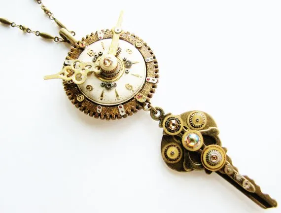 Steampunk Fantasy Watch & Key Necklace, Steampunk Necklace, Steampunk Watch Necklace, Steampunk Key Necklace, Steampunk Watch and Key, PN77 by RavensSecretStash steampunk buy now online