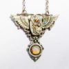 Steampunk Iridescent Winged Watch Movement Pendant Necklace with Vintage Harlequin Fire Opal, Steampunk Necklace, Watch Opal Necklace PN54 by RavensSecretStash steampunk buy now online