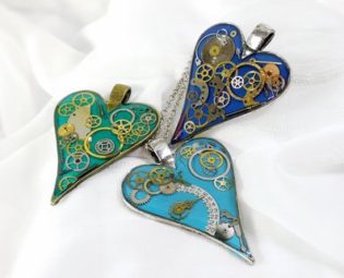 Steampunk Necklace. Large Clockwork Heart. Blue Heart Necklace. Ornate Necklace. Unique Necklace. Bronze Heart. Large Pendant. Watch Parts by ByEmilyRay steampunk buy now online