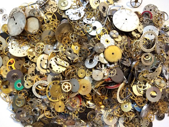 Steampunk pocket watch parts assortment - sample lot watch gears, wheels, faces, crowns, steampunk supplies for jewelry making, altered art by AllGearedUp steampunk buy now online