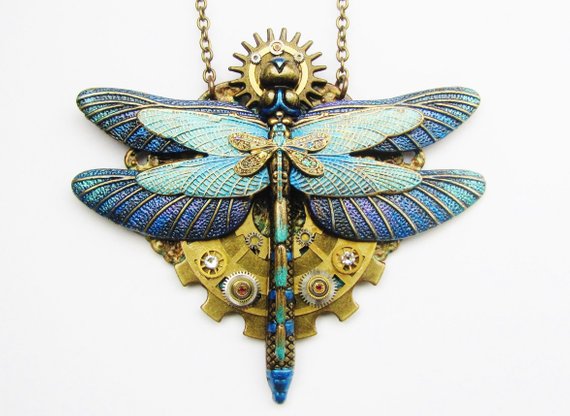 Steampunk Triple Dragonfly Necklace, Steampunk Necklace, Steampunk Dragonfly, Dragonfly Necklace, Steampunk Dragonflies Gears Jewellery PN97 by RavensSecretStash steampunk buy now online