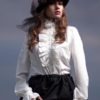 Victorian Steampunk Blouse Long Sleeve High Neck long sleeve Frill White Ivory button up Shirt by MajesticVelvets steampunk buy now online