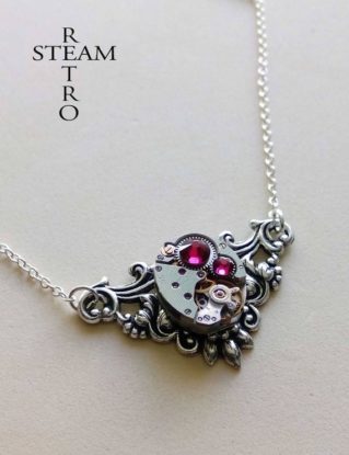 Victorian steampunk necklace "Splendor" Ruby Red - jewelry-steampunk - steampunk necklace - personalized jewelry - Christmas gift by SteamretroFrance steampunk buy now online