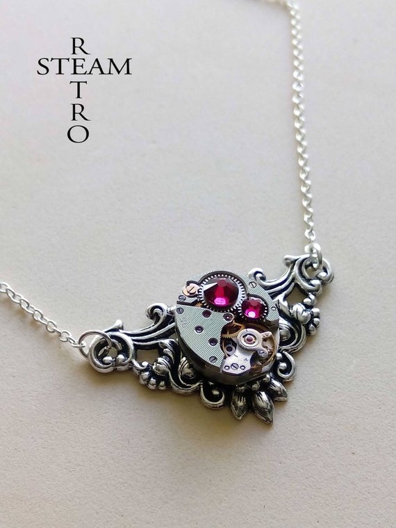 Victorian steampunk necklace "Splendor" Ruby Red - jewelry-steampunk - steampunk necklace - personalized jewelry - Christmas gift by SteamretroFrance steampunk buy now online
