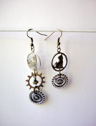 Asymmetric Steampunk cat earring for women. Mismatch earrings. by YuliaBaileY steampunk buy now online