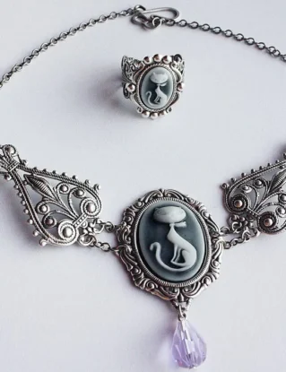 Cat cameo necklace by pinkabsinthe steampunk buy now online