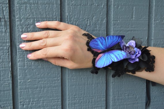 Fairy cuffs, gothic fairy cuff with butterfly, purple and black, bridesmaid gift by thesecretboutique steampunk buy now online