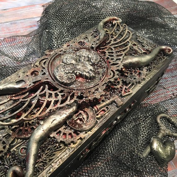 Gothic Noir Steampunk Altered Mixed Media jewelry Box by TanaBrightArt steampunk buy now online