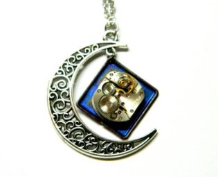 Lunar crater Steampunk jewelry, silver colored necklace, old clockwork, bordo dial, great steam punk jewellery, unique birthday gift for dad by EmilySteampunk steampunk buy now online