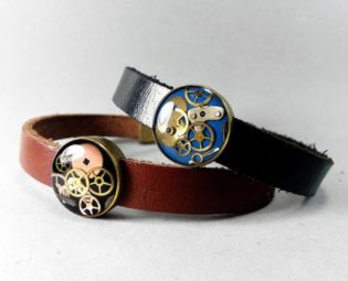 Mens fasion steampunk leather wrap bracelet, Rocker bracelet, Bracelet with studs, Woodland bracelet, Gears and cogs, men bracelet by ByEmilyRay steampunk buy now online