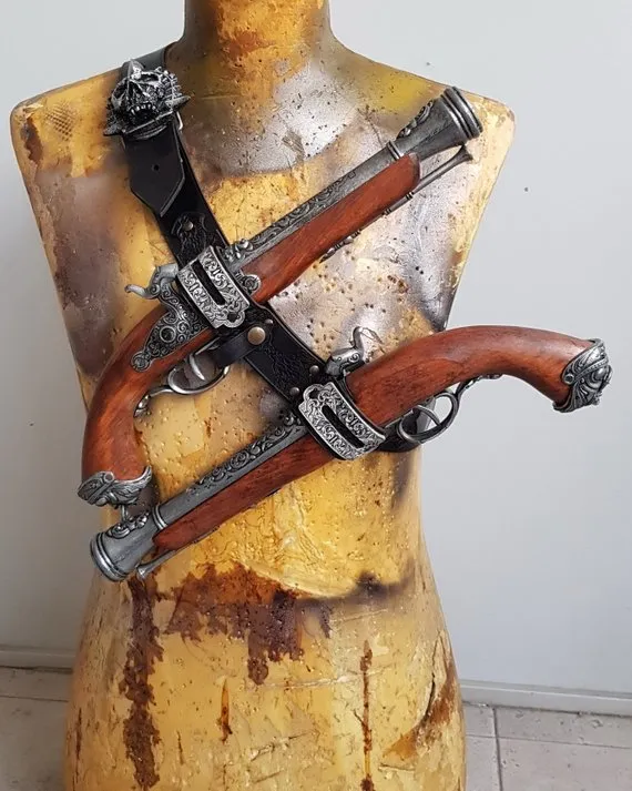 Pirates. Steampunk. Edward Cosplay Baldric, top quality leather replica ready to carry two pirate flintlock pistols. Fantasy. Larp. by OutcastProps steampunk buy now online Pirates. Steampunk. Edward Cosplay Baldric, top quality leather replica ready to carry two pirate flintlock pistols. Fantasy. Larp. by OutcastProps steampunk buy now online