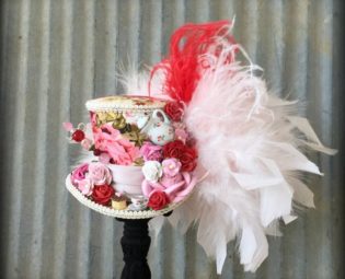 RESERVED FOR ANNE with Express shipping, Mini Top Hat, Tea Hat, Kentucky Derby hat, Red Rose Tea Cup hat, Mad Hatter Hat, Steampunk Tea Hat by ChikiBird steampunk buy now online