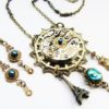Steampunk Antique Watch with Eiffel Tower, Abalone, and Owl Pendant Necklace Earring Set , Steampunk Necklace, Steampunk Earrings NES29 by RavensSecretStash steampunk buy now online