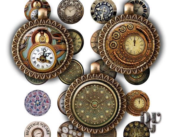 STEAMPUNK CLOCKS digital collage sheet Victorian Watch 1.5 inch bottle cap images Jewelry making necklace Printable Instant Download C_040 by DreamUpGraphic steampunk buy now online