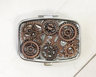 Steampunk Pill Container, Steampunk Pillbox, Compact Mirror, jewelry box, 2 day pill case, Pill Case, Best Friend Gift, Medicine Organizer by NaturalPowerAndMagic steampunk buy now online