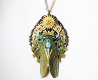 Steampunk Teal Cicada Necklace, Steampunk Cicada Necklace, Steampunk Necklace, Steampunk Cicada, Cicada Gear Crystal Necklace, PN101 by RavensSecretStash steampunk buy now online