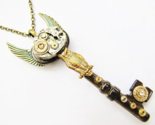 Steampunk Winged Watch & Owl Key Necklace, Steampunk Necklace, Steampunk Key, Steampunk Watch, Owl Key Necklace, Key Necklace KP29 by RavensSecretStash steampunk buy now online