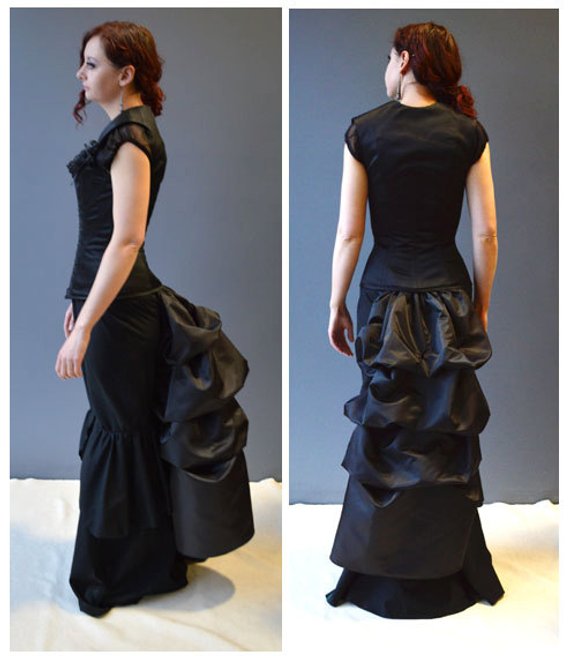 Tie on bustle, long black taffeta bustle worn as an over skirt by thesecretboutique steampunk buy now online