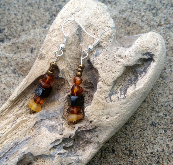 Whitby jet and amber bead drop earrings by WhitbyJetSet steampunk buy now online