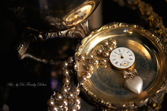 1800s Storybook Pendant by Fae Factory Visionary Artist Dr Franky Dolan {Soldered Antique Pocket Watch Necklace Rosary Bead Pearl Gold} by faefactory steampunk buy now online