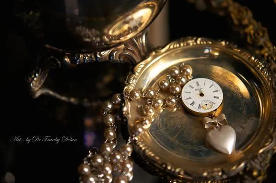 1800s Storybook Pendant by Fae Factory Visionary Artist Dr Franky Dolan {Soldered Antique Pocket Watch Necklace Rosary Bead Pearl Gold} by faefactory steampunk buy now online