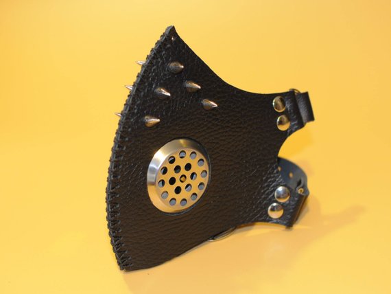 Black Cyber Goth Leather Face Mask with Spikes Post Apocalyptic CyberGothic Industrial Punk Halloween Burning Men Respirator Gothic Mad Max by SteampunkHatMaker steampunk buy now online