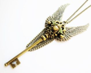 Crowned Winged Key Pendant Necklace with Queen Bee and Decorative Chains - Victorian Industrial, Steampunk Necklace, Steampunk Key KP6 by RavensSecretStash steampunk buy now online