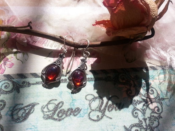 Fire Opal Earrings, Mexican Fire Opal Earrings, Dragon's Breath Earrings, Opal Earrings, Vintage Earrings, Opal Earrings, Mother's Day, Prom by artistiquejewelry steampunk buy now online