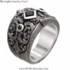 Heavy engraved sculpted unique mens wide black diamond and English Sterling Silver ring. Victorian Steampunk Wedding Ring. Big mens diamond. by DeMerJewelry steampunk buy now online