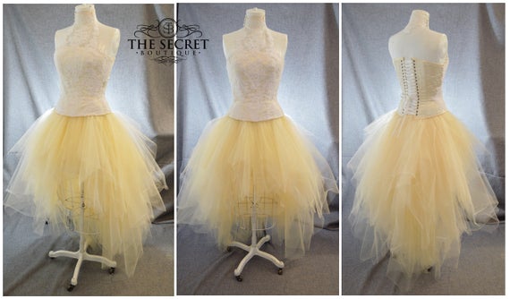 ivory tulle bridal skirt, high low corset skirt by thesecretboutique steampunk buy now online