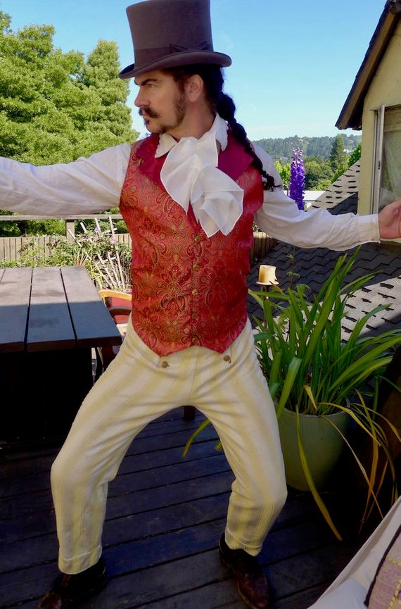 Red and Gold Belle Epoch Pattern Silk Brocade Steampunk Victorian Lapeled Gentlemen's Vest by dashandbag steampunk buy now online