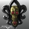 Skull Fleur De Lis pendant necklace. Solid heavy 14kt gold and English Sterling, set with blue sapphire, ruby, or tsavorite garnet. Gothic. by DeMerJewelry steampunk buy now online