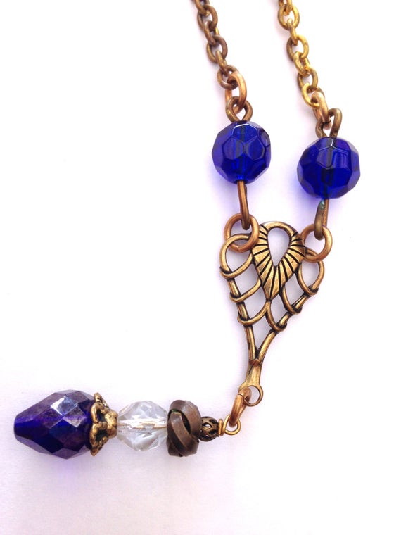 Steampunk Cobalt teardrop victorian necklace, steampunk jewelry by MysticalRemnants steampunk buy now online