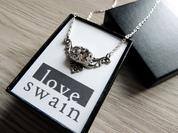 Steampunk necklace / Dainty Steampunk necklace / Watch movement necklace - Silver by loveswain steampunk buy now online