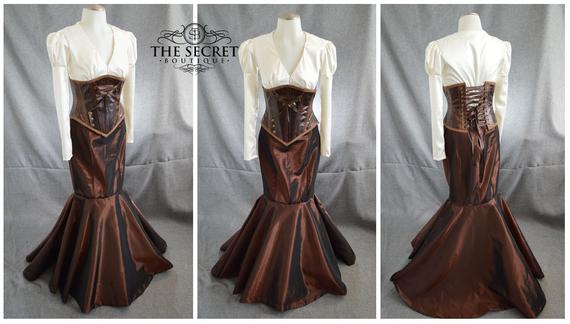 steampunk wedding dress, ivory and copper custom made alternative wedding gown by thesecretboutique steampunk buy now online