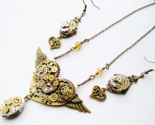 Steampunk Winged Mechanical Heart Necklace and Earring Set, Steampunk Necklace, Steampunk Earrings, Steampunk Winged Heart Necklace HTNES32 by RavensSecretStash steampunk buy now online