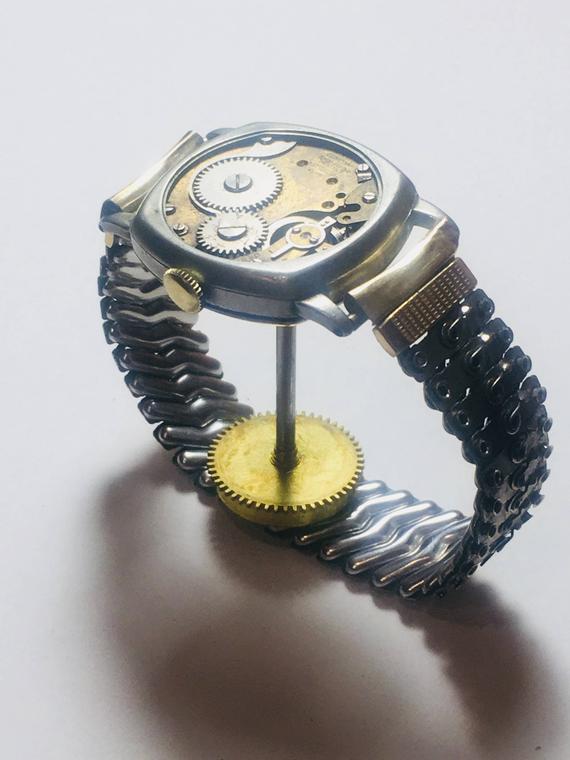 Unisex custom handmade steampunk art jewelry fashion bracelet watch gears antique by ModernRelicsBoutique steampunk buy now online