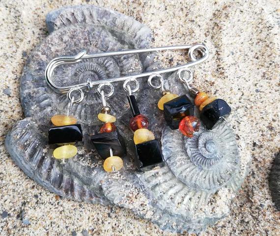 Whitby jet and amber pin by WhitbyJetSet steampunk buy now online
