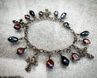 Freshwater pearls and cross chain bracelet by PrettyPunkRocks steampunk buy now online