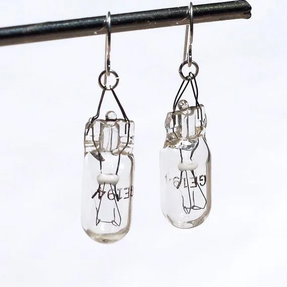 Light Bulb Earrings- Upcycled Lightbulb Earrings, Found Object Jewelry, Geek Gift, Industrial Jewelry, Contemporary Jewelry, Science Jewelry by Tanith steampunk buy now online