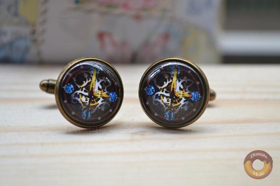 Retro Clock Cufflinks,Watch Dail Picture Cuff Links,Time Cufflinks,Personalized Groom/Groomsmen Cufflinks,Anniversary Gift,Photo Cabochon by DonutsHole steampunk buy now online