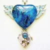Steampunk Double Winged Rich Blue Dichroic Glass Heart Pendant Necklace With Vintage Watch Movement, Steampunk Necklace, Winged Heart HTN6 by RavensSecretStash steampunk buy now online