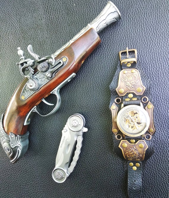 Steampunk wrist watch with leather bracelet 17-21 cm wrist by SteeltonguedrumUA steampunk buy now online